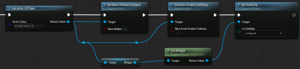 Blueprint nodes showing in-game UI system implementation